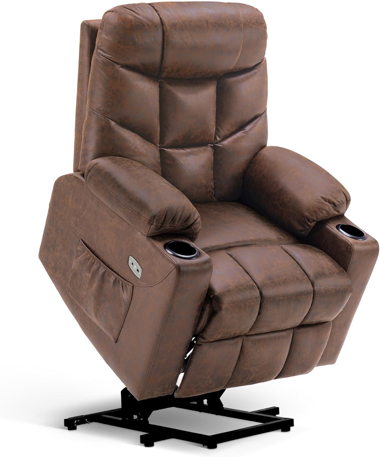 M MCombo Fernsehsessel mit Aufstehhilfe Elektrisch, Sessel mit Aufstehhilfe, Relaxsessel mit Liegefunktion bis 140°, Seniorensessel für Wohnzimmer, mit USB 7286 (Mikrofaser, Braun)