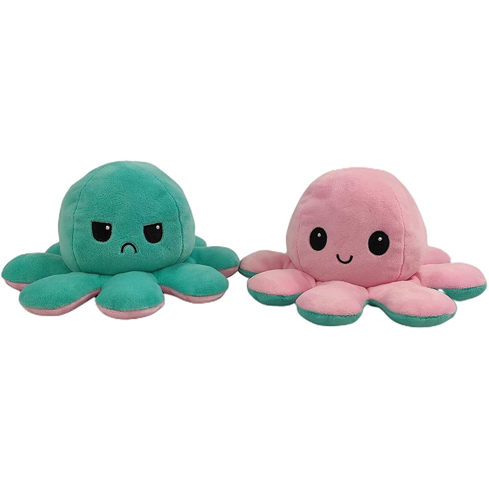 Doppelseitiger Mood Oktopus Wendbares Stimmungs Plüschtier Verwandlungs Twist Kuscheltier - Rosa / Grün