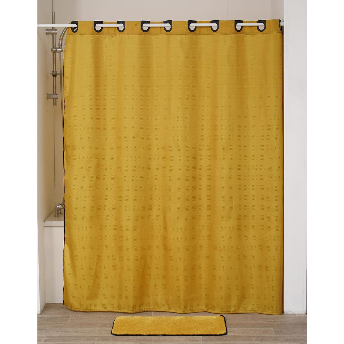RIDEAU DOUCHE OEILLETS INTEGRES 180X200CM OCRE NOIR