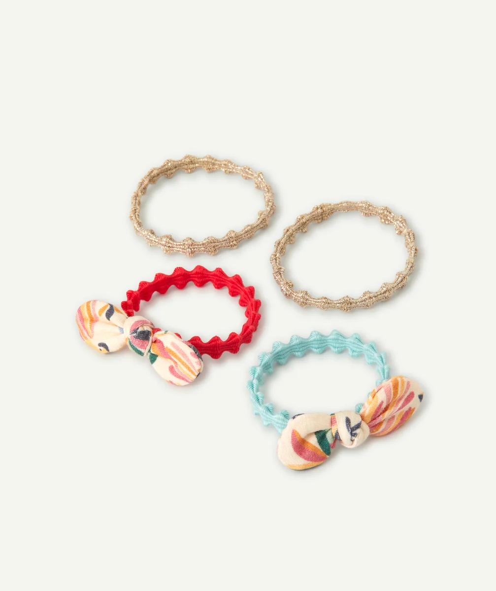 LOT DE 4 ÉLASTIQUES BÉBÉ FILLE COULEUR ARGENTÉE ET AVEC NOEUDS