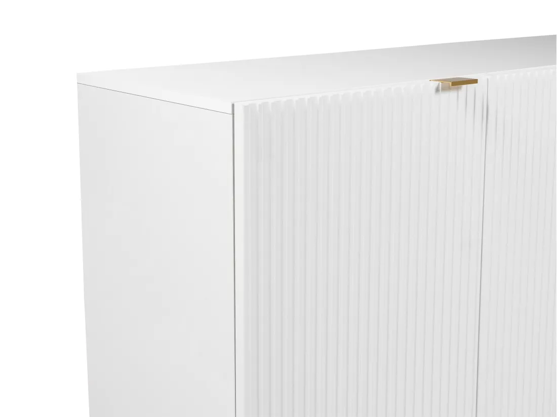 Buffet avec 4 portes en MDF et acier - Blanc et doré - YESINIA