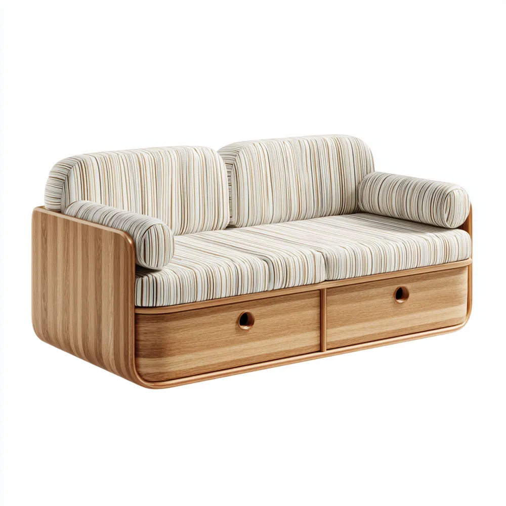 2-Sitzer-Sofa Holzkonstruktion mit Streifenmuster 180x75x85 cm – Beige