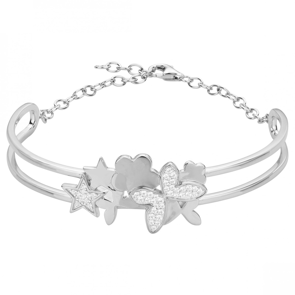 Bracelet semi-rigide en Argent avec oxyde de zirconium blanc