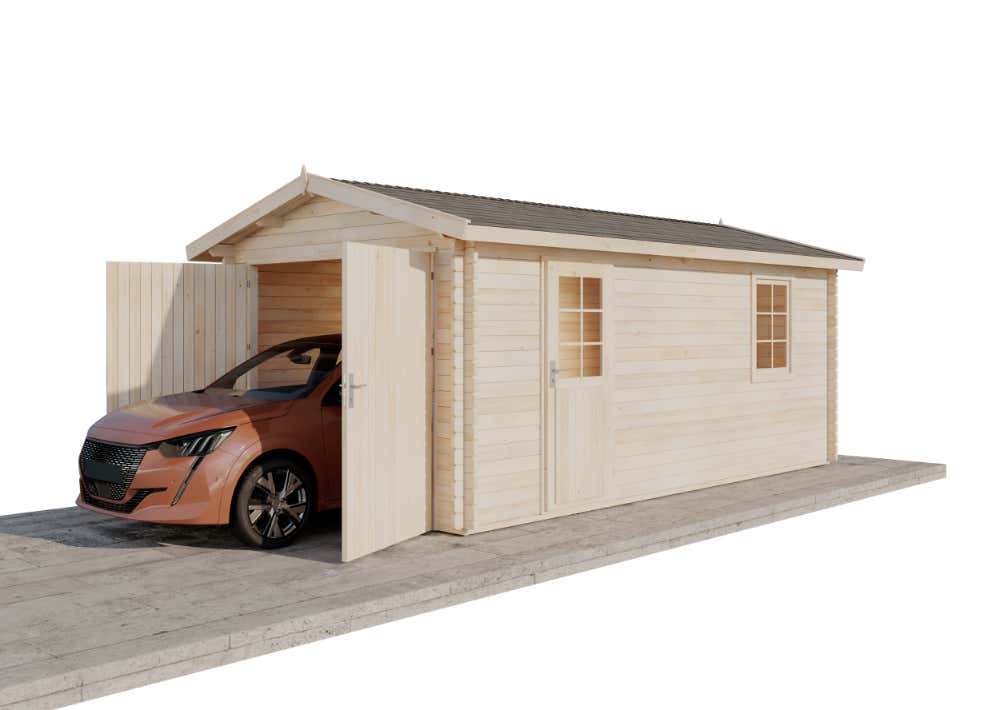 Alpholz A-40 TE houten garage, carport met 40 mm wanddikte, prefab garage, natuurlijke afwerking, 3,2 x 5,7 m