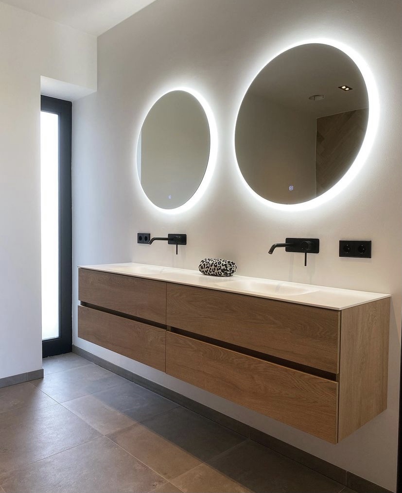 Set van 2 Saniclear Circle ronde spiegels met LED-verlichting 80cm incl. spiegelverwarming