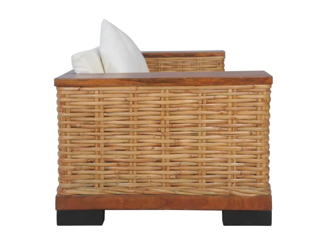 Ensemble de canapés 2 pcs avec coussins Marron Rotin naturel