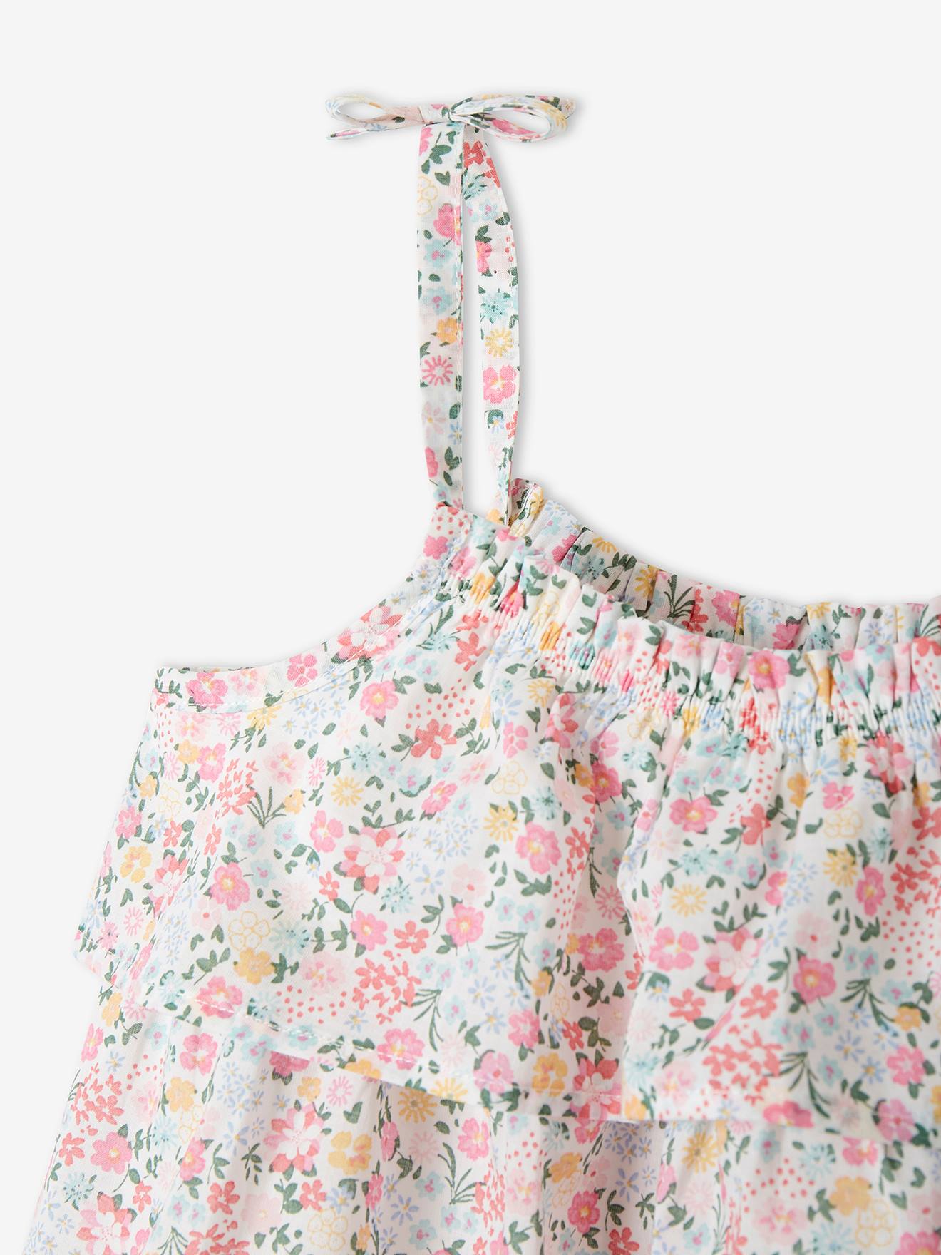 Blusa estampada com babados, para meninas, estampa bege média