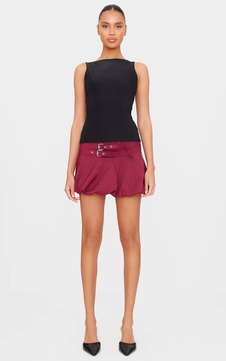 Rouge Bordeaux Mini-jupe Bouffante À Double Ceinture
