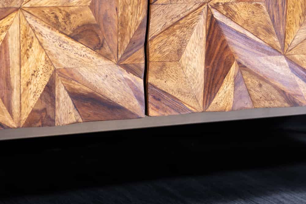 Massives TV-Board ALPINE 160cm braun Sheesham stone finish Metall matt gold