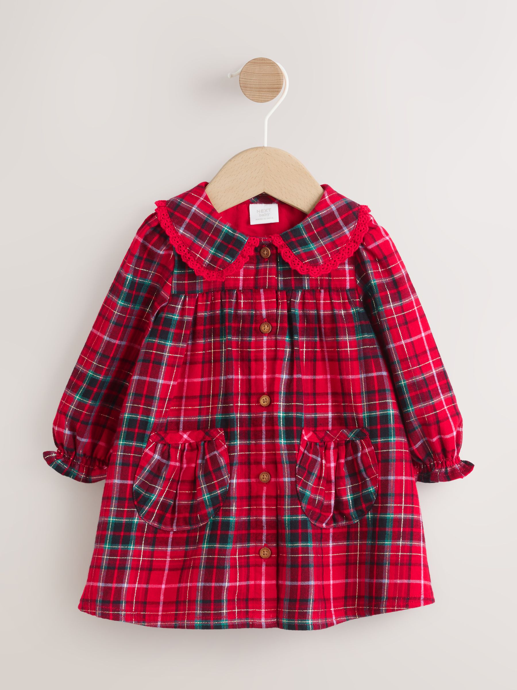 Rood geruit - Babyjurk met kraag en Lange mouwen (0mnd-2jr)