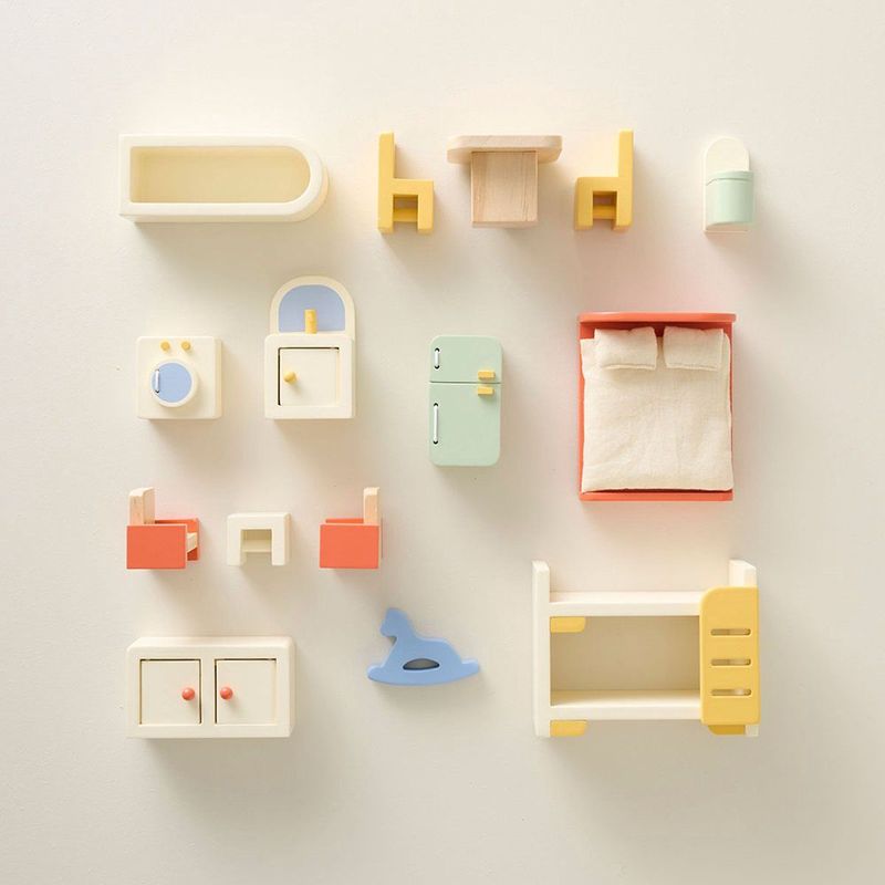 Houten Poppenhuis - Pastel - 15-delige Meubelset - 60 cm Hoog