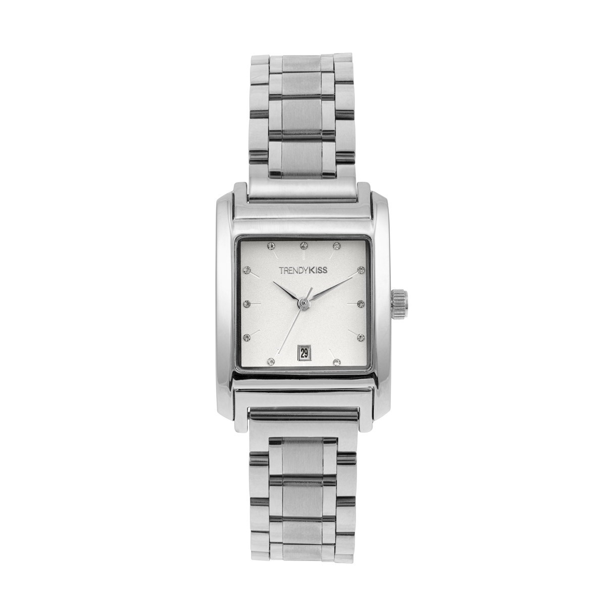 Montre analogique rectangulaire bracelet métal index strass MARGOT