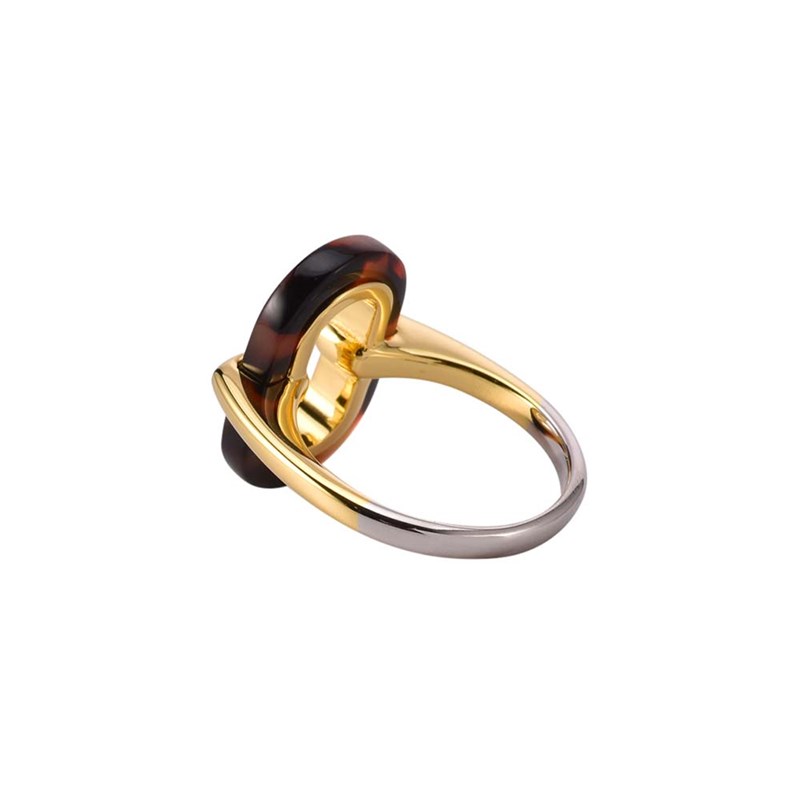 Bague En Argent Rectangle Doré Acétate Marron Muriel