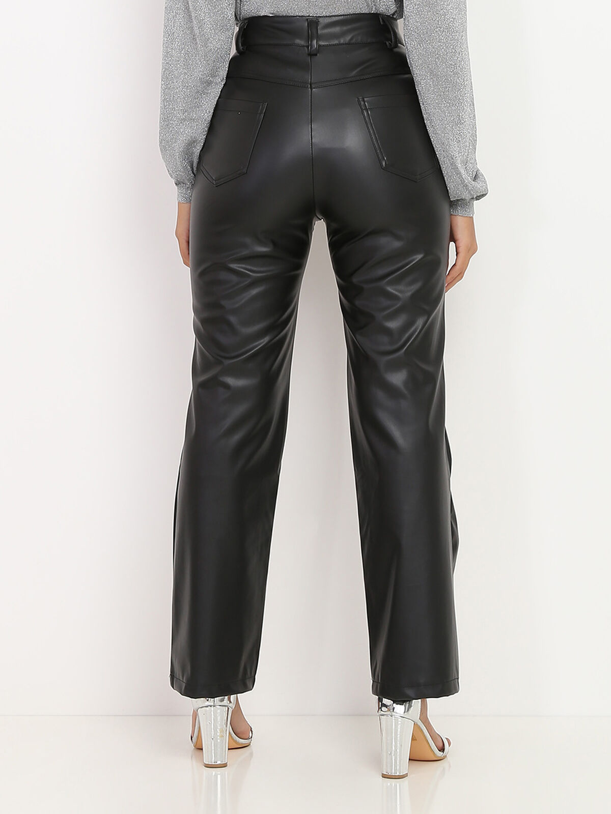 Pantalon large en simili brillant- Noir