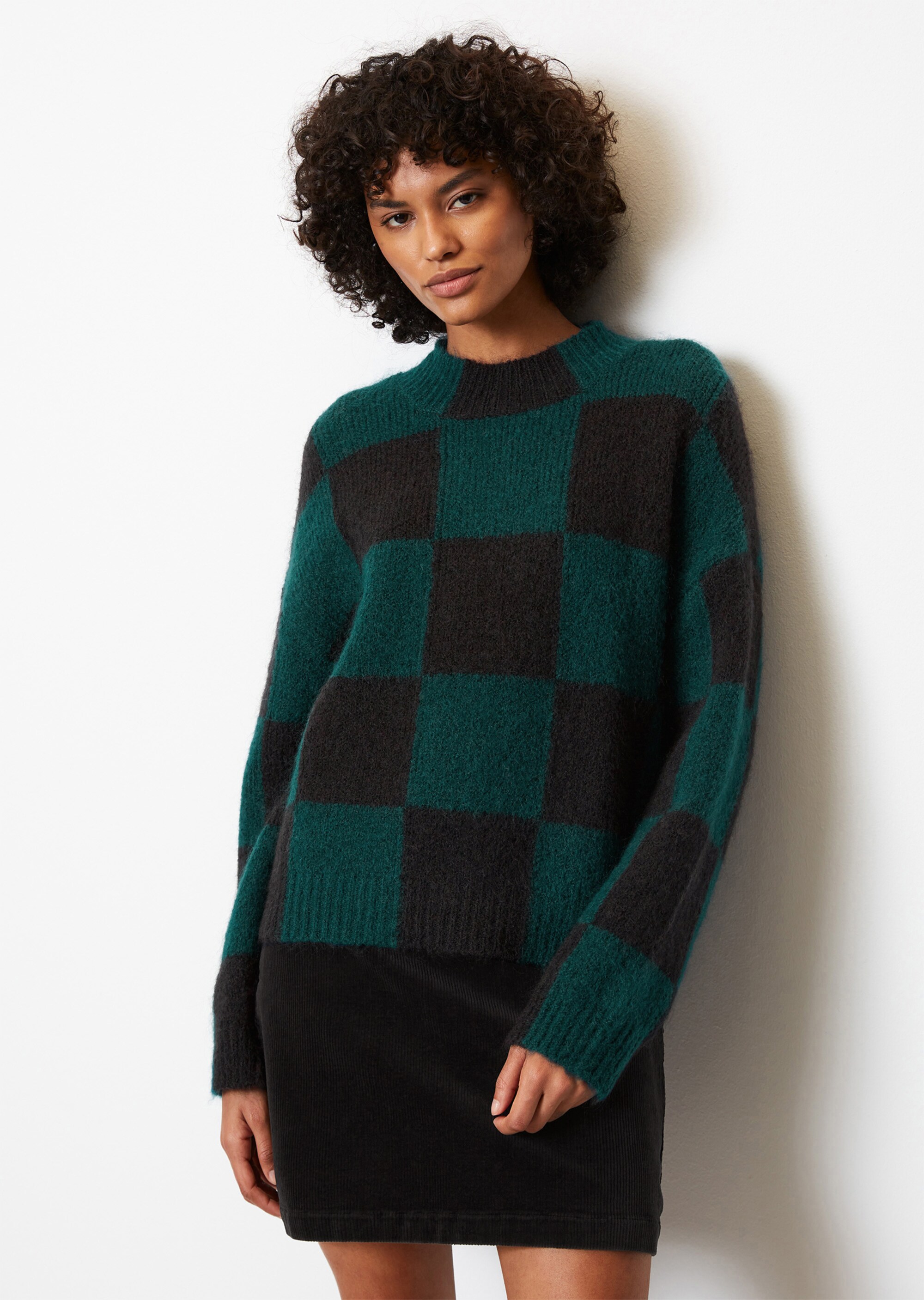 Softer Schachbrett-Pullover oversize aus Schurwolle-Mohairwolle-Mix