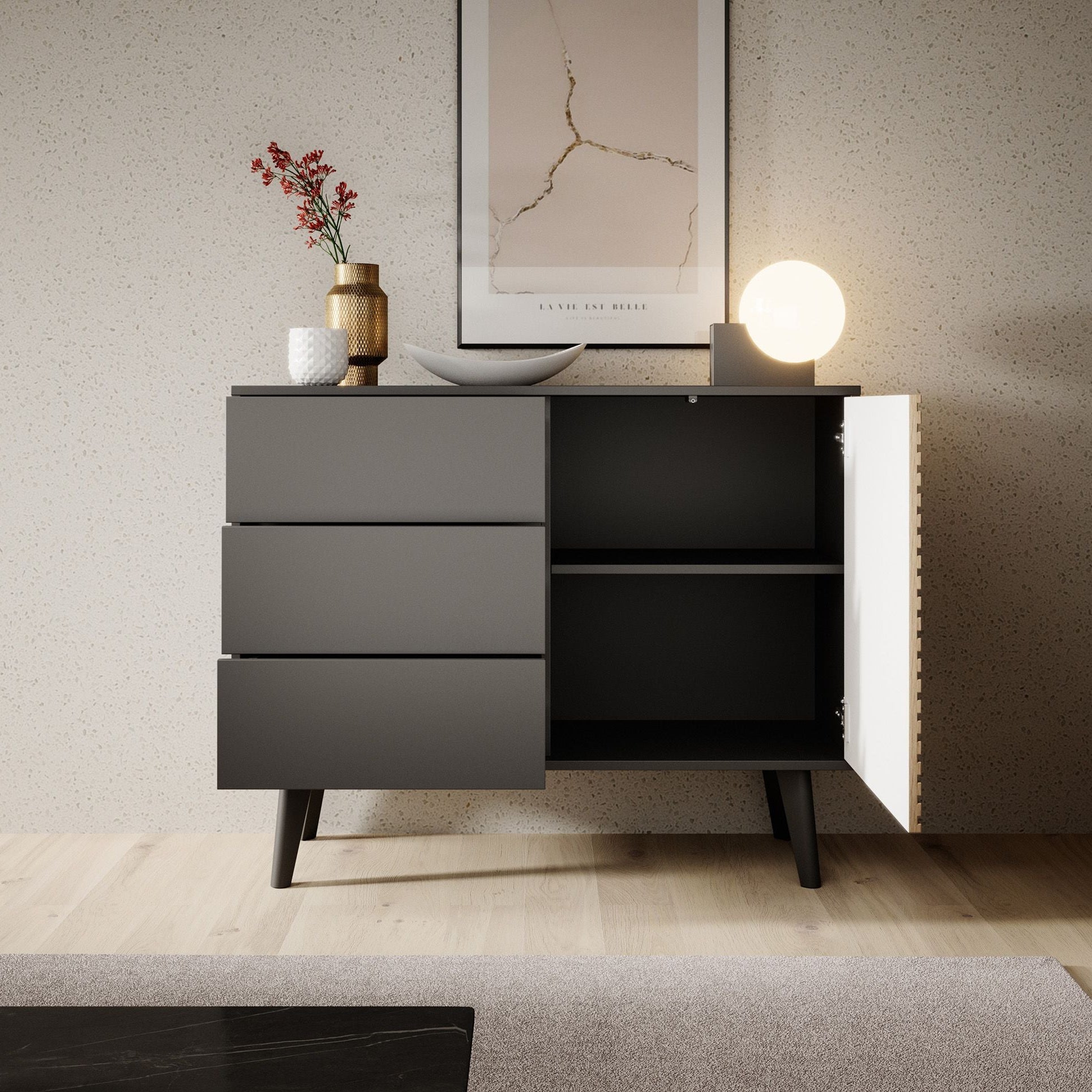 Palladium - Dressoir - Eiken/zwart - 104x39x83 cm
