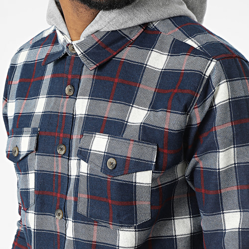 Chemise Manches Longues Capuche A Carreaux Groudon Bleu Marine