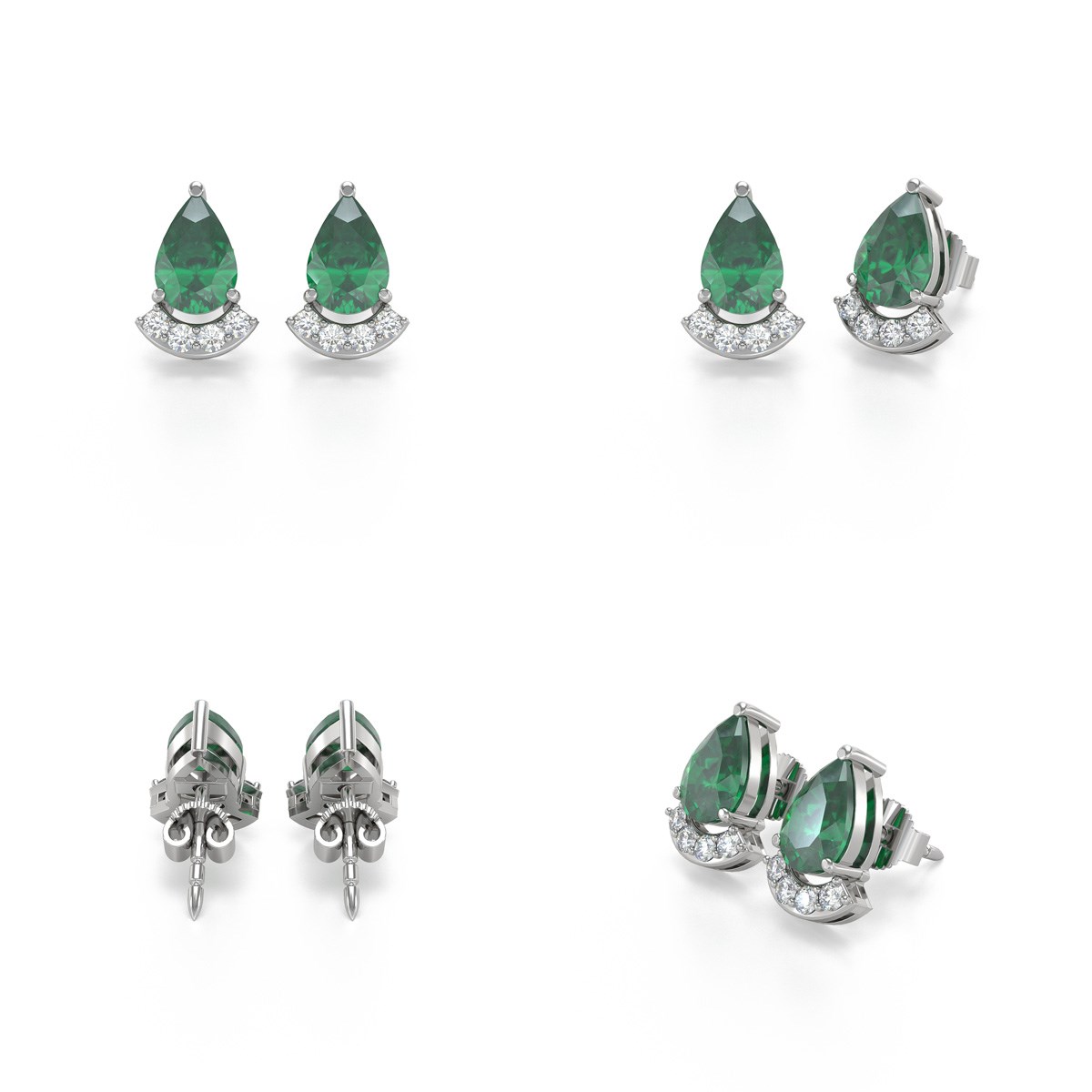 Boucles d'oreilles ADEN Emeraude et Diamants sur Argent 925 1.40grs