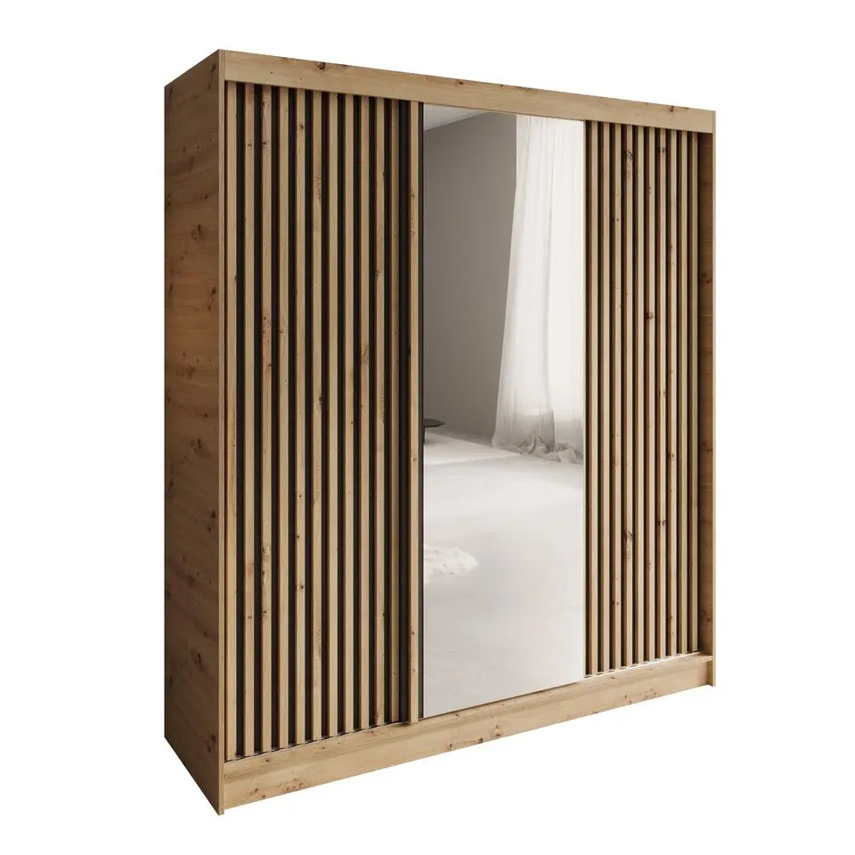 Meubella - Elles - Kledingkast met 3 schuifdeuren - Eiken - 180x60x204 cm