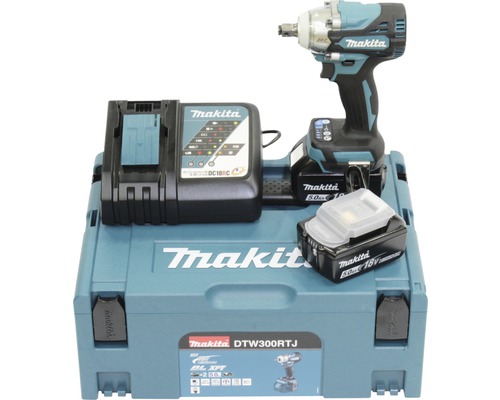 Makita DTW300RTJ 18V accu slagschroevendraaier, inclusief 2 accu's (5,0 Ah), lader en MAKPAC maat 2 koffer.