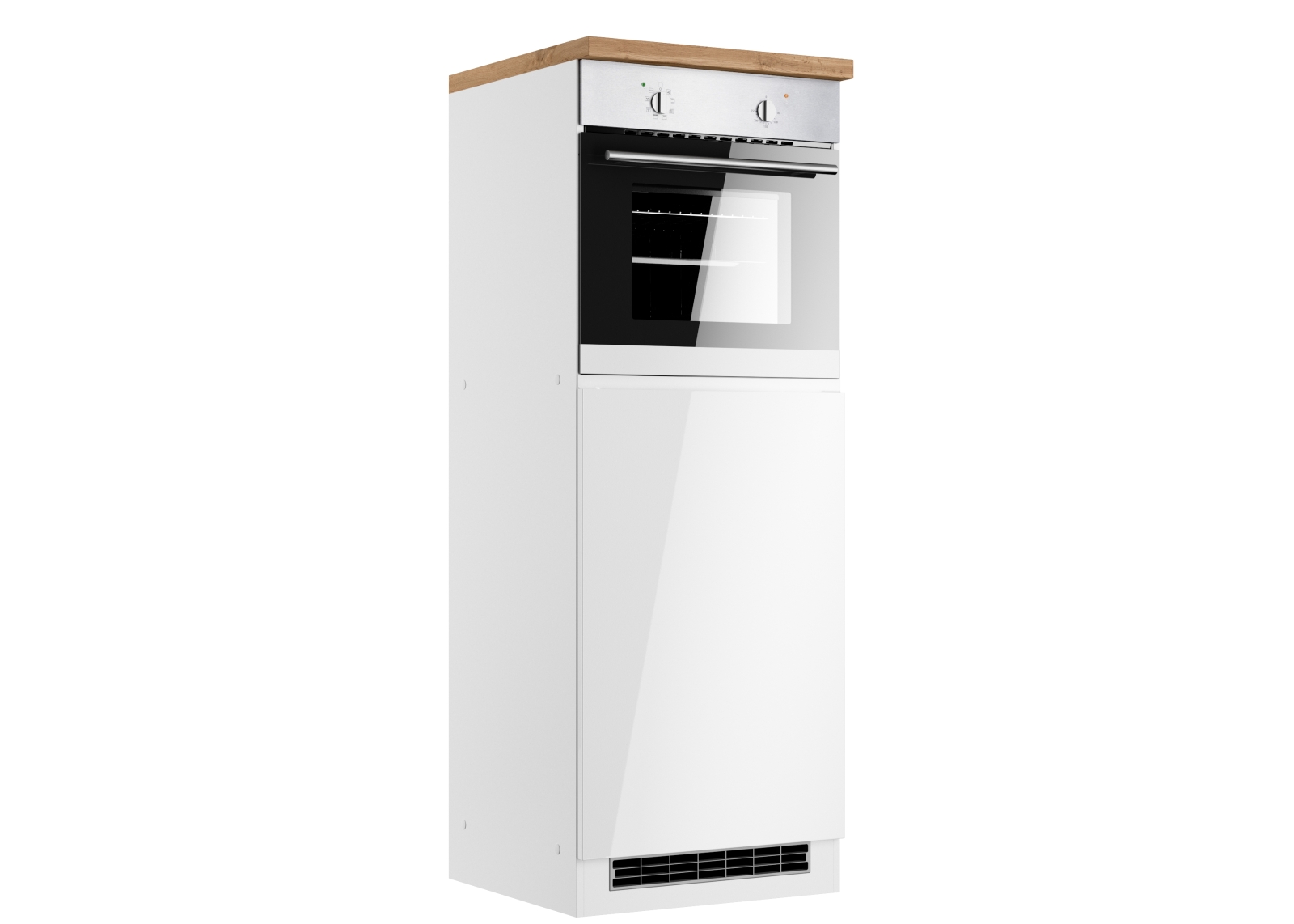 Kühlschrank/Backofen-Umbauschrank MONZA - weiß Hochglanz - Wotaneiche