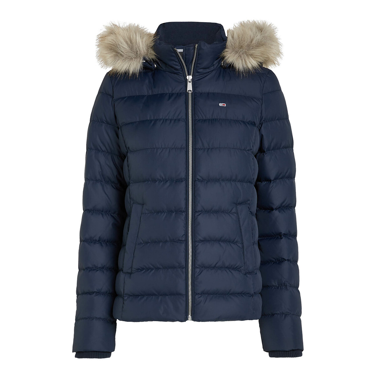 TOMMY JEANS<br>Jaqueta curta de plumas com capuz e zíper