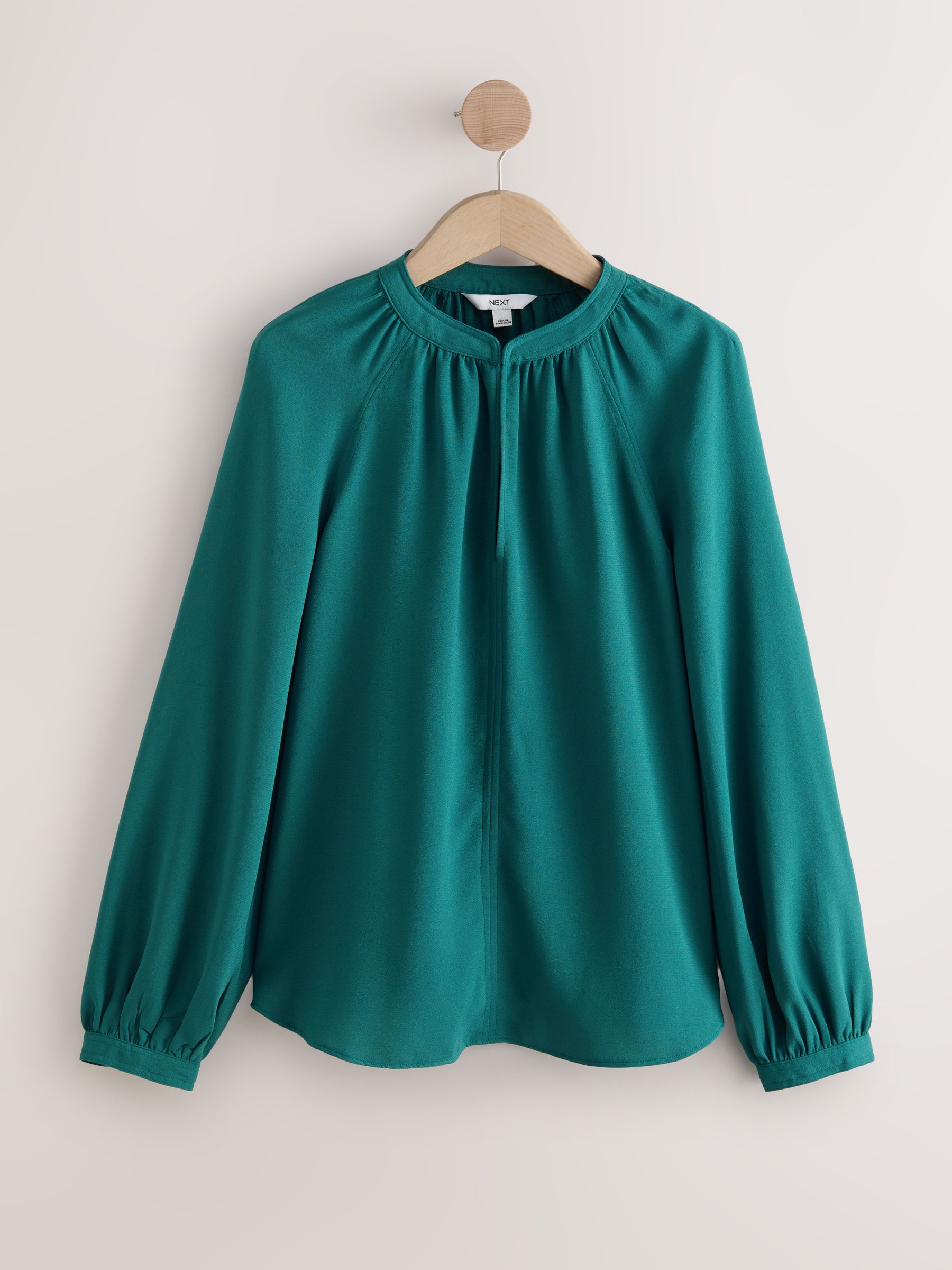 Blauwgroen - Blouse met V-hals en lange mouwen