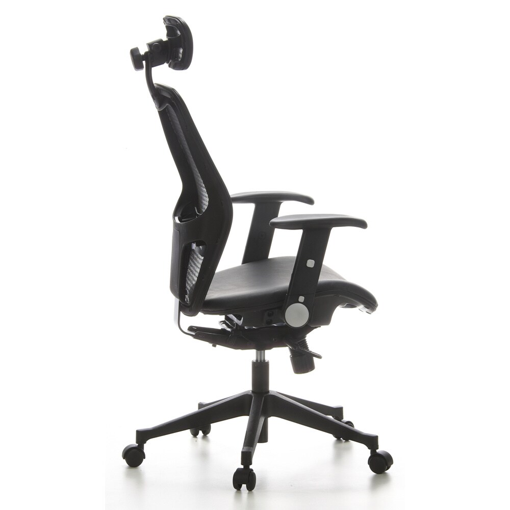 Profi Bürostuhl AIR-PORT Netzstoff/Leder mit abklappbaren Armlehnen hjh OFFICE