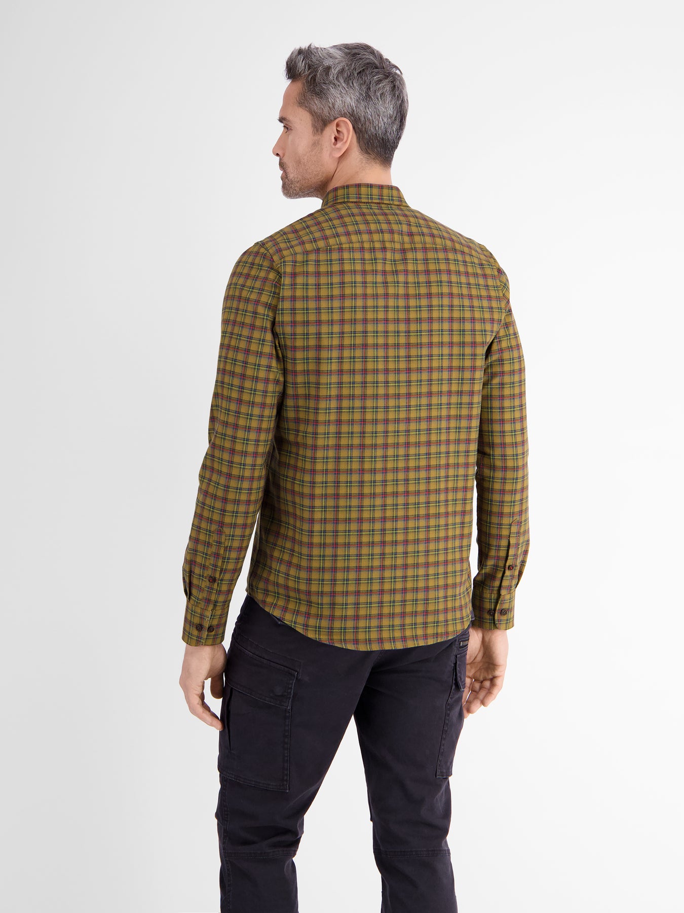 Langarmhemd , kariert, verdeckter Button-down-Kragen