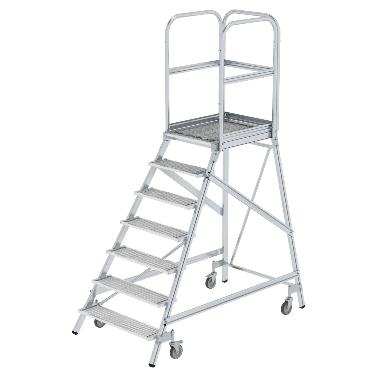 Munk mobiele platformladder met stalen rooster, 7 treden