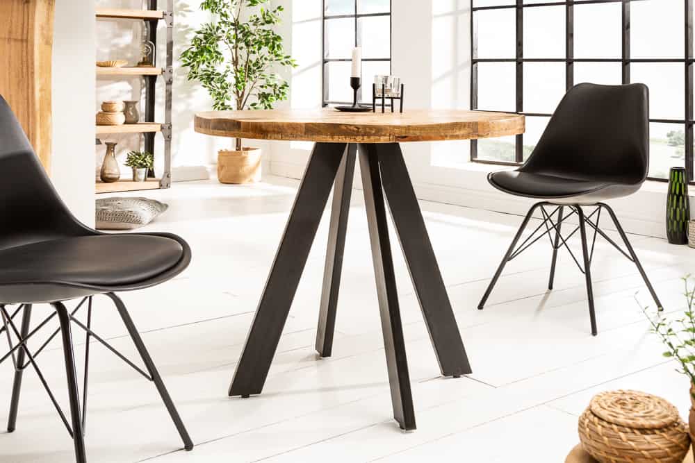 Massiver Esstisch IRON CRAFT 100cm rund natur Mangoholz schwarzes Metallgestell
