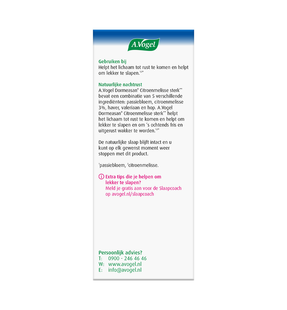 A.Vogel Dormeasan Citroenmelisse Nachtrust Sterk (30 Tabletten)