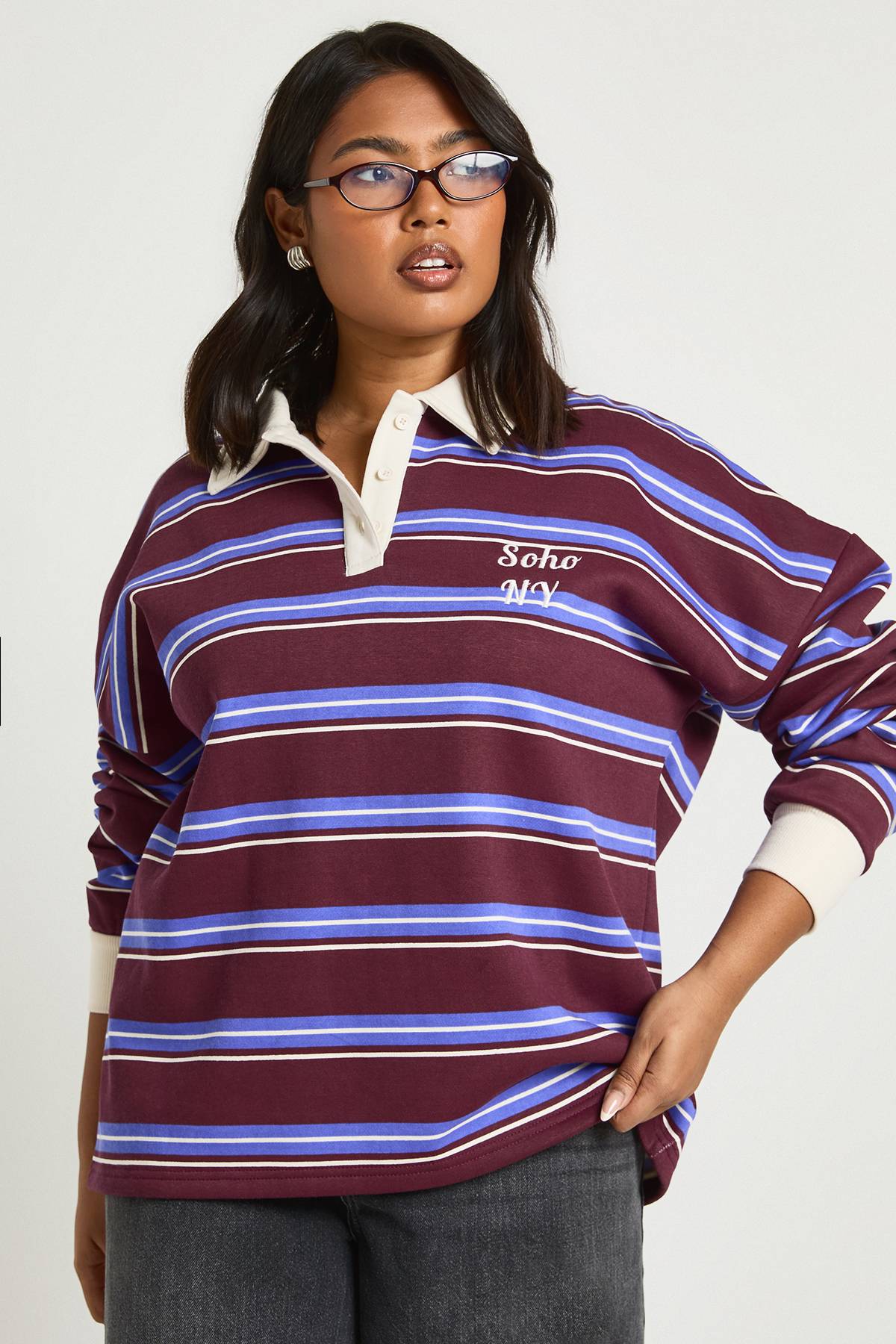 boohoo Sweat-shirt De Rugby À Rayures Plus Soho Ny