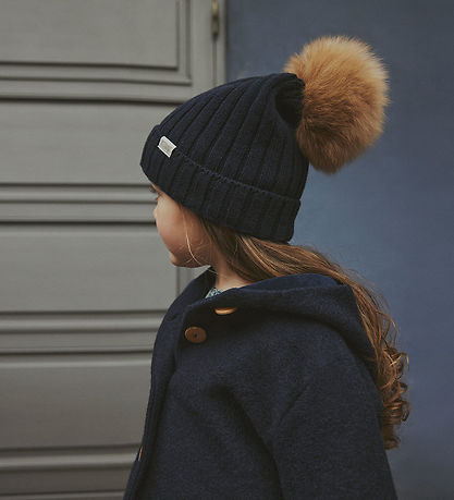 Huttelihut Hue - Uld/Bomuld - Strik - Dark Navy m. Kvast