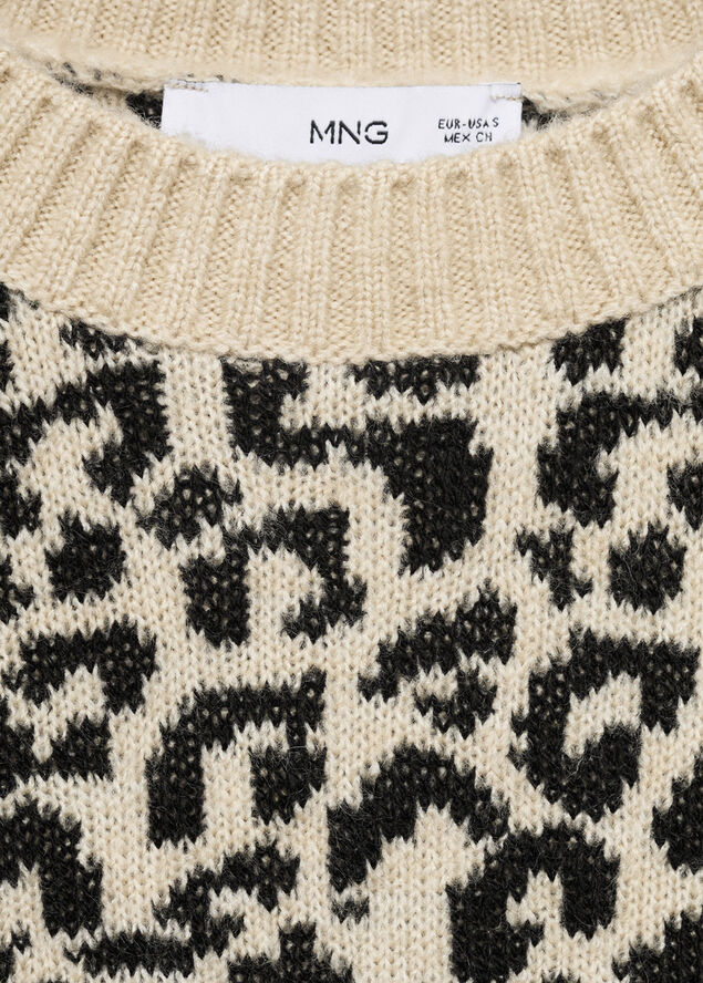 MANGO Leopard jumper with contrasting tri Light beige