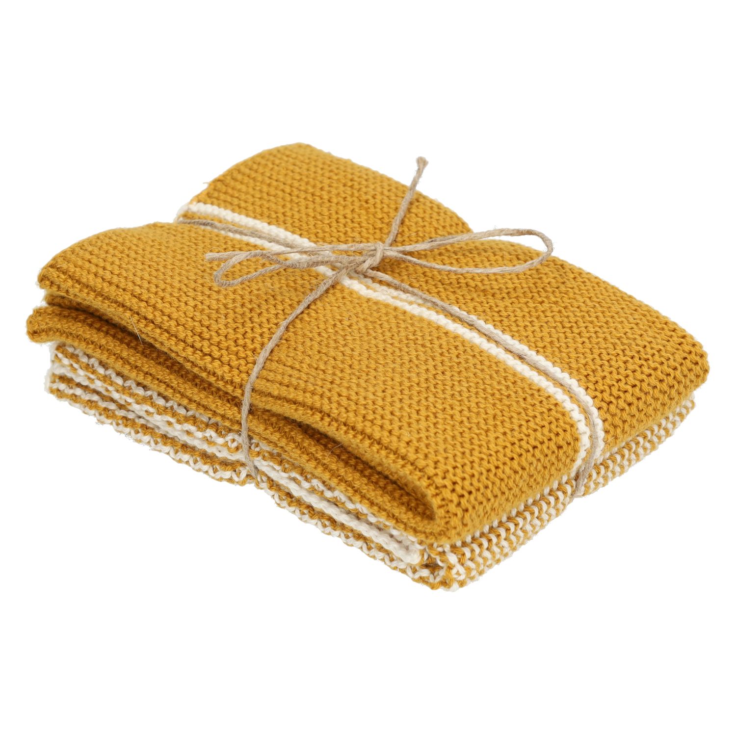 Vaatdoekjes, gebreid katoen, okergeel, 2 stuks, 25 x 25 cm