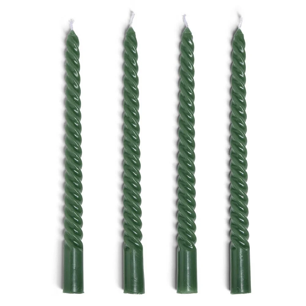 Bougie chandelle torsadée vert x4