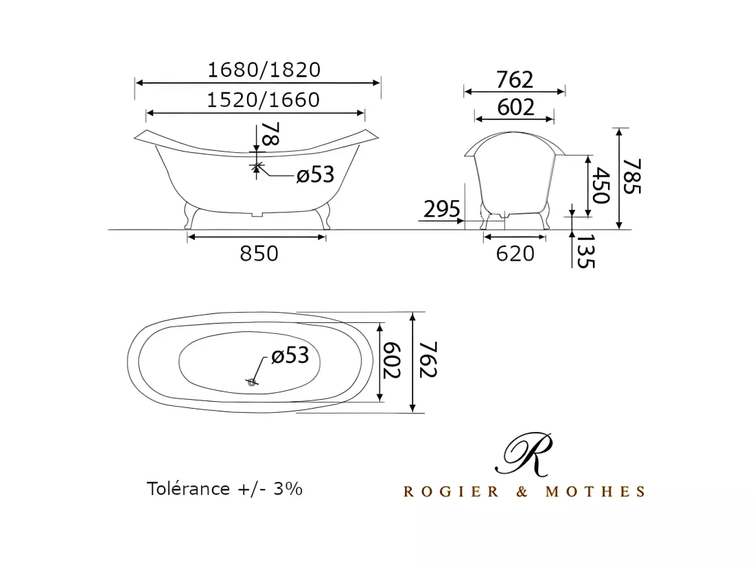 Baignoire sur pieds en fonte KINGSTON Blanche 182 cm Pieds blancs