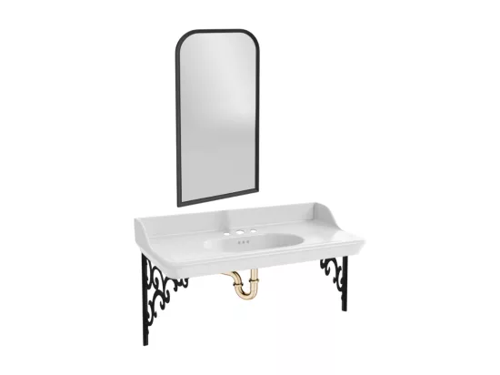 Pack plan vasque suspendu 3 trous JACOB DELAFON Cléo 1889 + miroir + siphon or