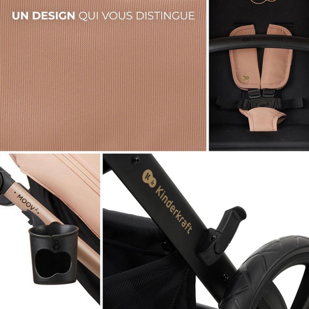 Poussette 3-en-1 Kinderkraft MOOV2, système de voyage de la naissance à 27 kg, siège auto Mink PRO I-Size inclus, pare-soleil extensible avec filtre UPF50+, accessoires pratiques, gris