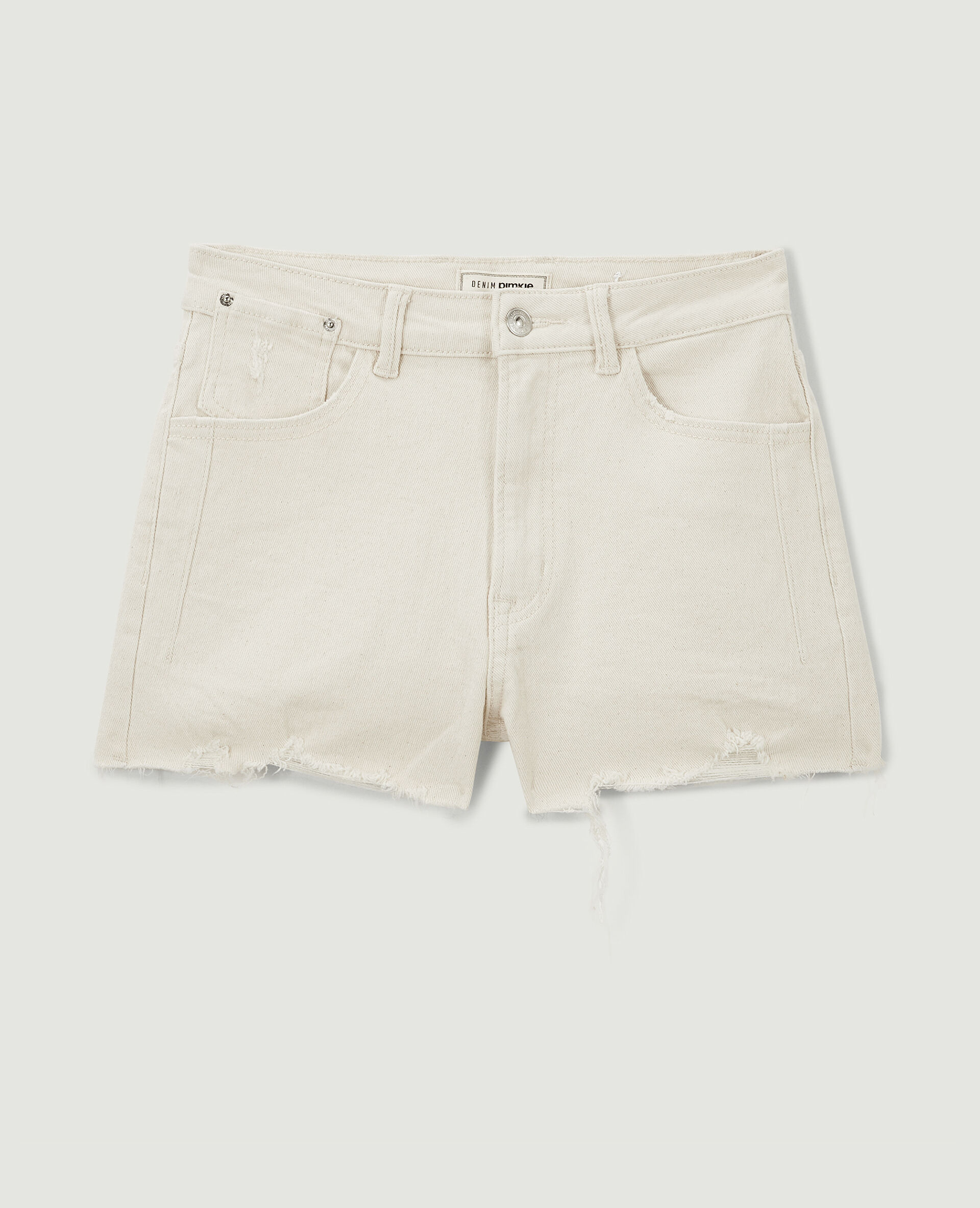 Short en jean destroy taille haute - Écru