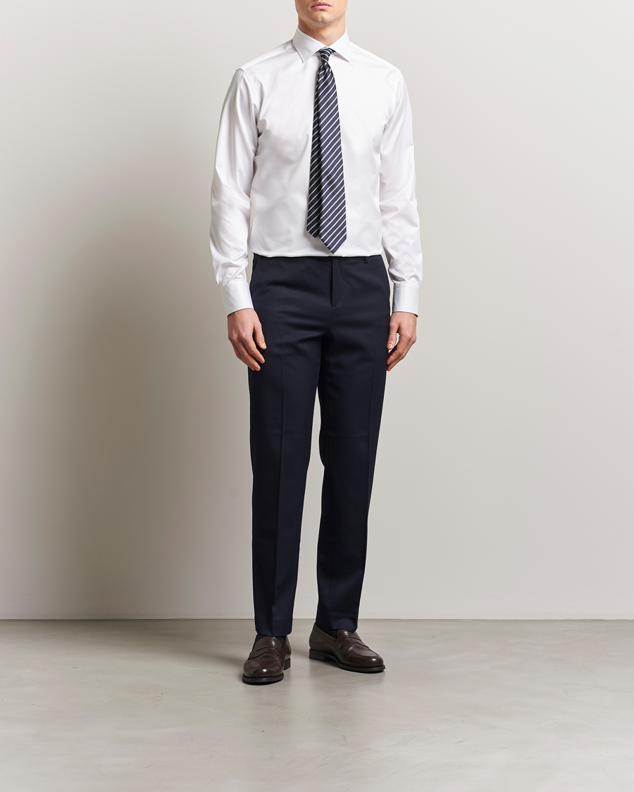 Stenströms Fitted Body Contrast Cotton Twill Shirt White