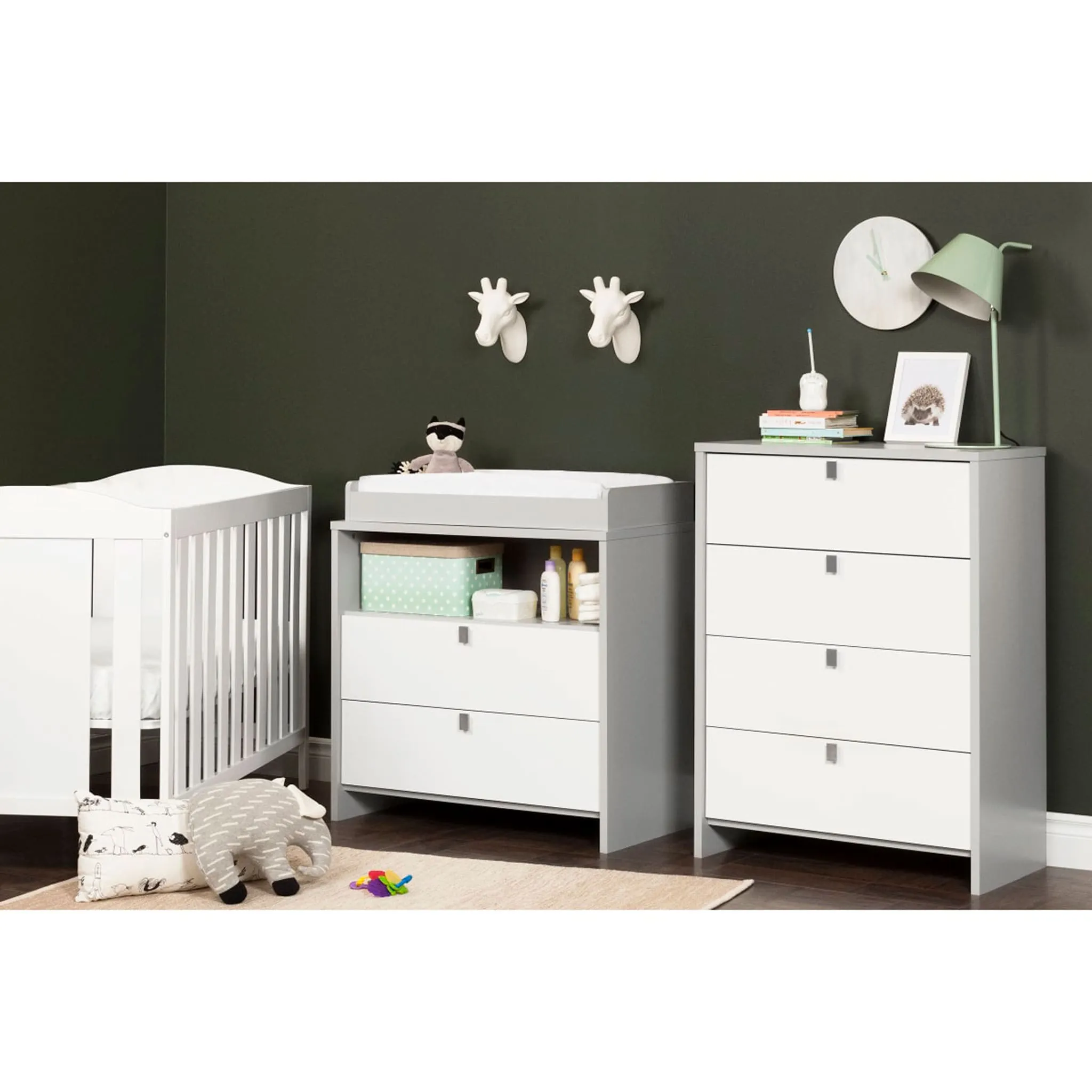 South Shore Commode 4 Tiroirs Cookie - Gris Clair et Blanc Solide