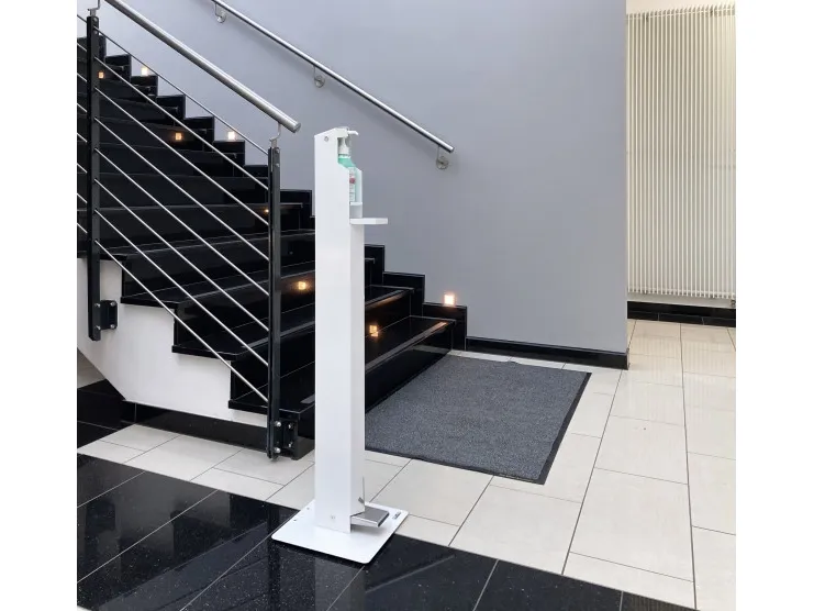 DURABLE desinfektionsmiddeldispenser med fodpedalfod, hvid