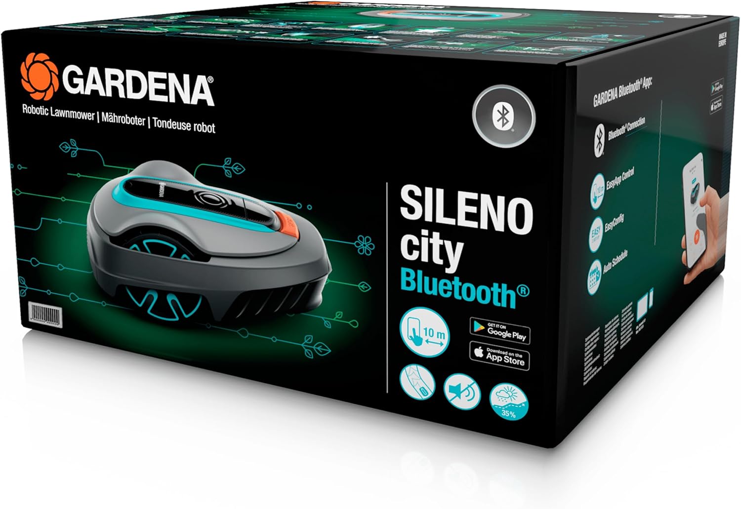 Gardena Mähroboter Sileno City (15010-20), Türkis, Orange, Schwarz, Grau, Bis zu 600 m²