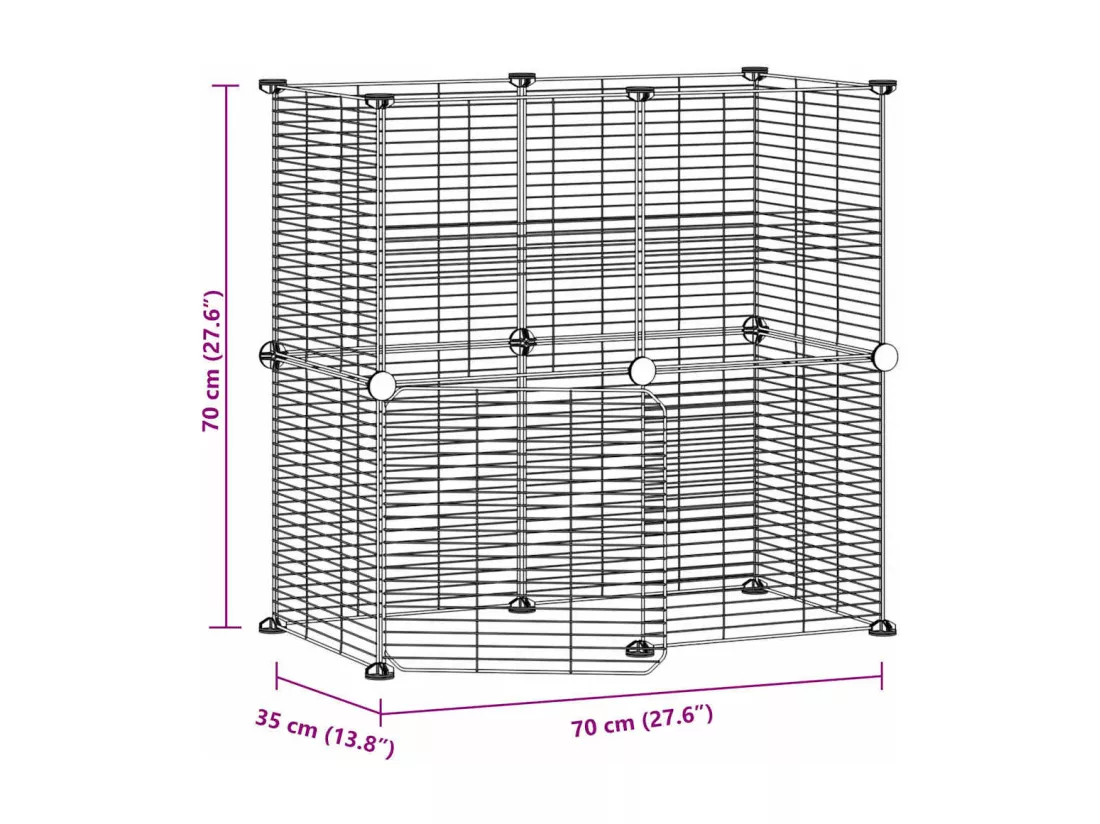Cage animaux de compagnie à 12 panneaux et porte Noir 35x35 cm