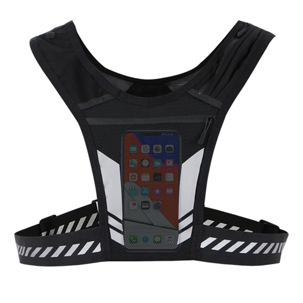 Ultraleichte Mesh Laufweste Verstellbare Outdoor Sport Weste mit Brusttasche   Reflektoren - Schwarz