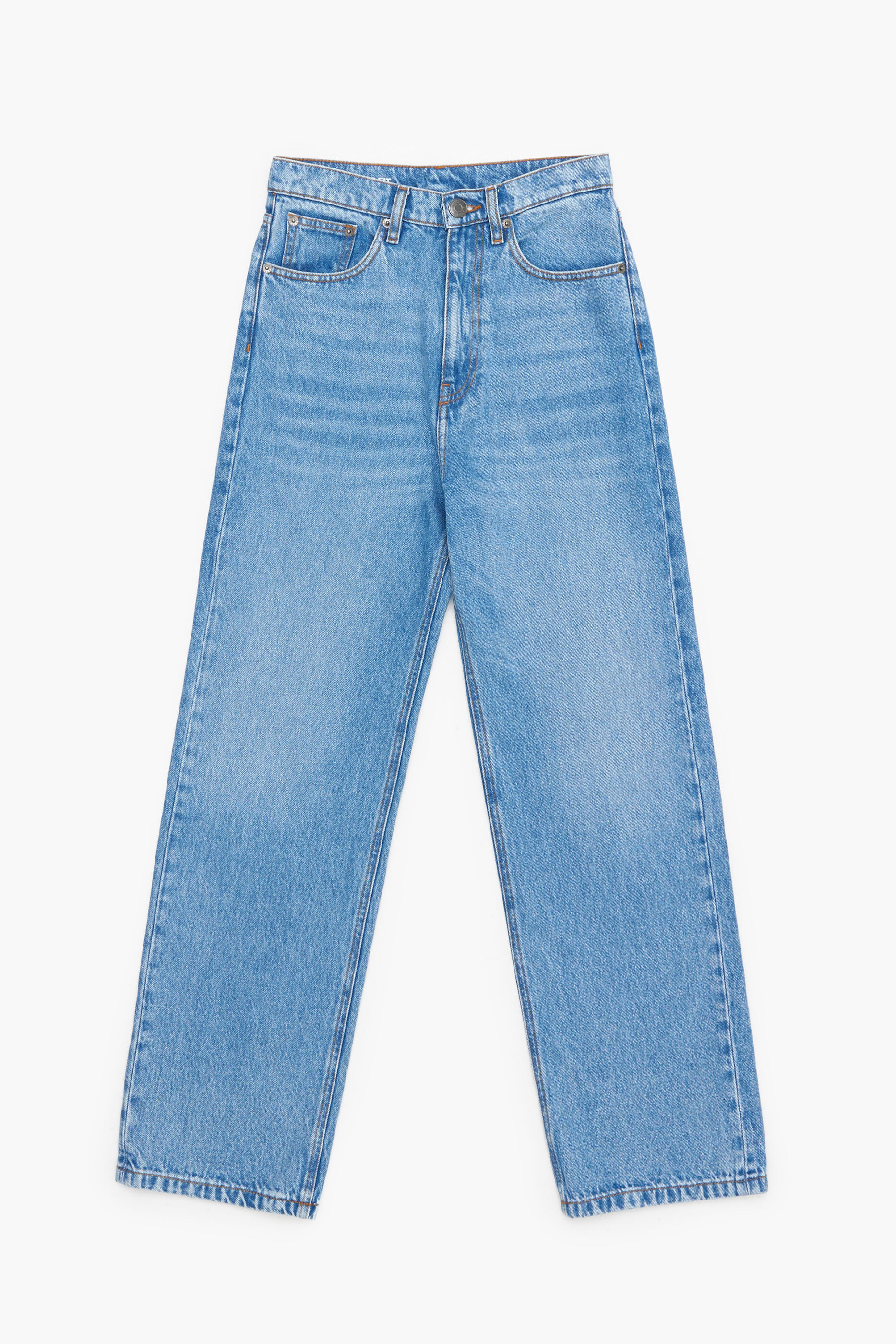 CALÇA RETA CROPPED - Jeans azul médio de perna reta