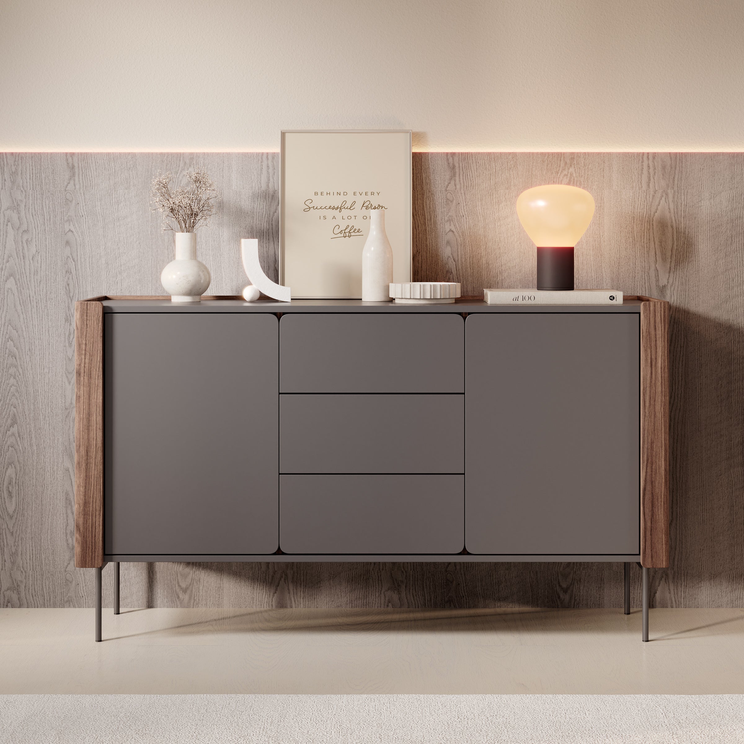 Meubella - Lux - Dressoir - Zwart - 142x40x83 cm
