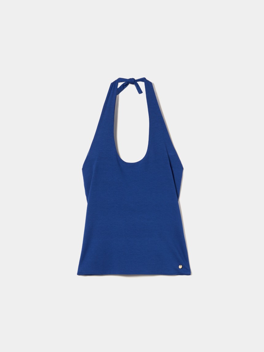 Top halter de malha com costas abertas